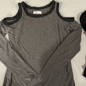 Bailey 44 Med open shoulder top with faux leather accent